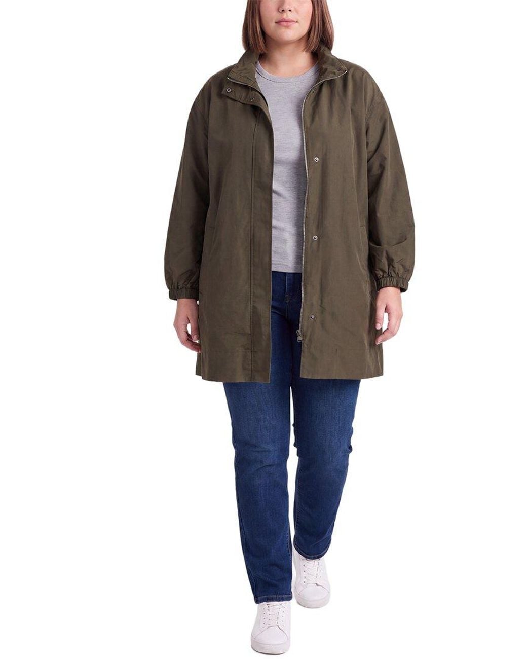 Eileen Fisher Green Stand Collar Long Coat