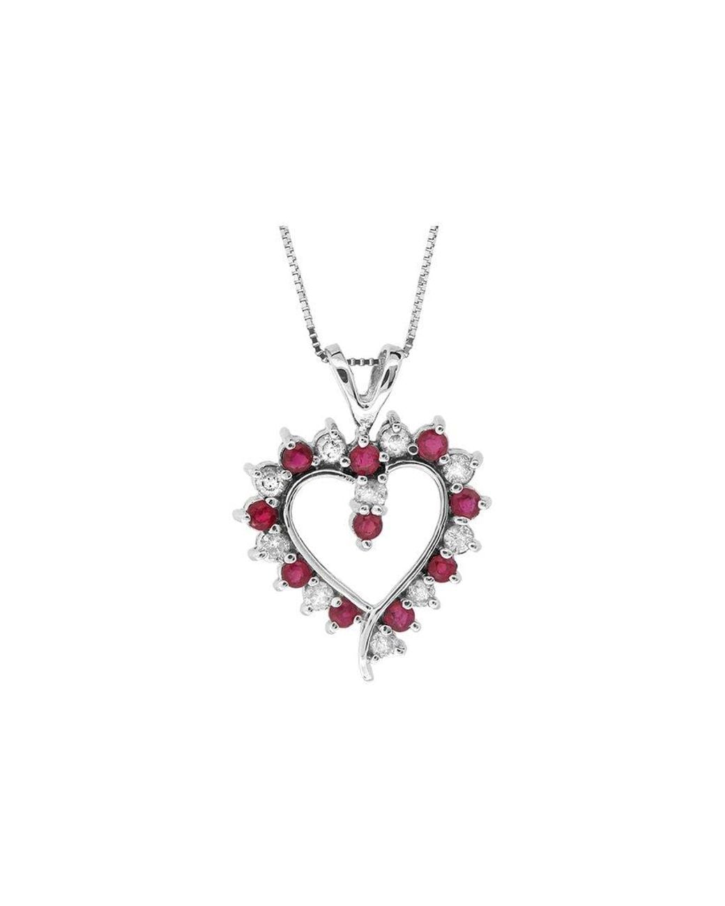 LEVARON White 14K 0.88 Ct. Tw. Diamond & Ruby Heart Pendant
