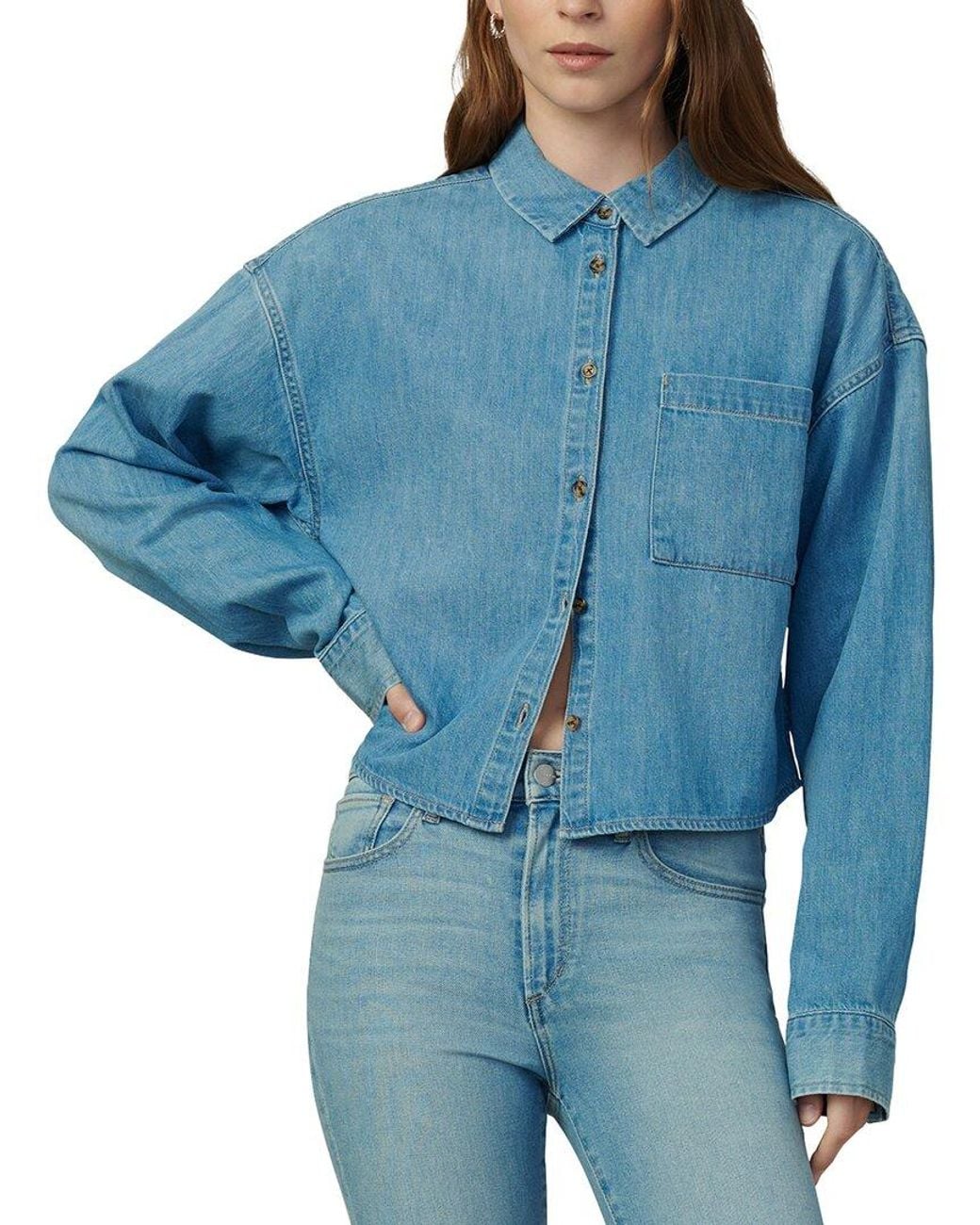 Joe's Jeans Blue The Cropped Boyfriend Button Down Shirt