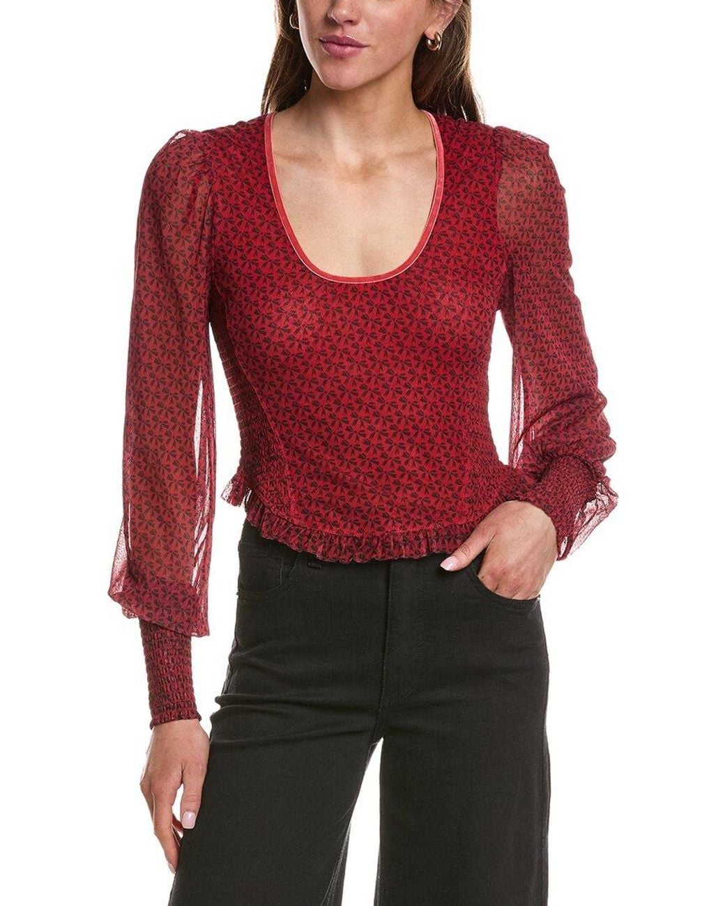 Free People Red Dottie Knit Top