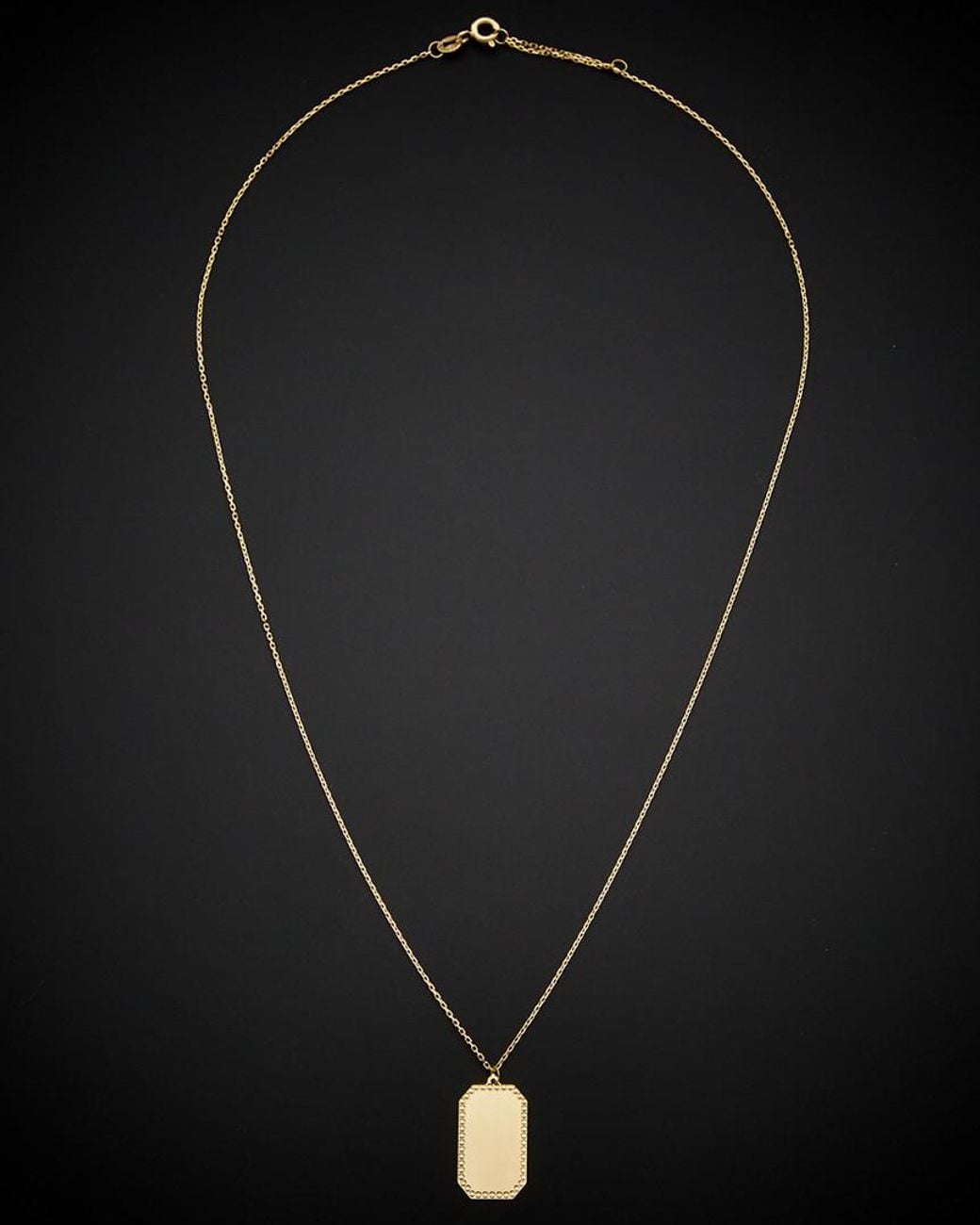 Italian Gold Black 14k Rectangular Border Plaque Pendant Adjustable Length Necklace