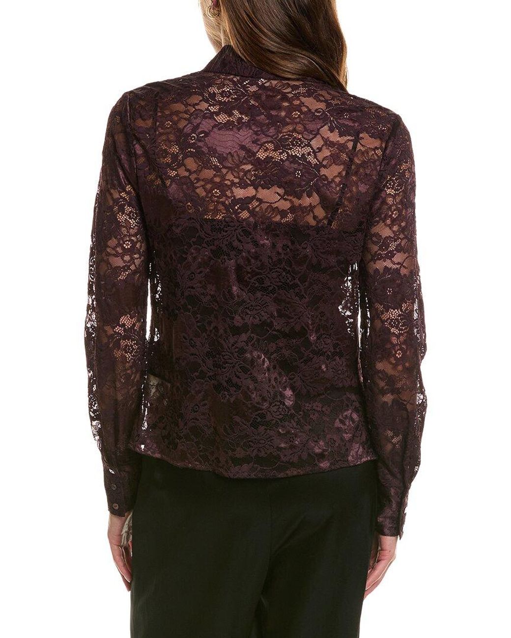 L'Agence Brown Maia Lace Button-Down Blouse