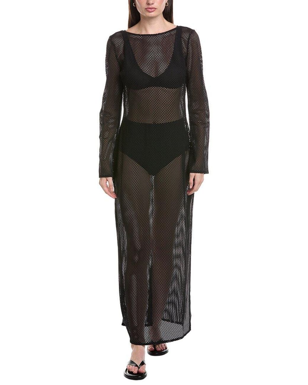 Sea Level Black Surf Mesh Cover-Up Long Dress