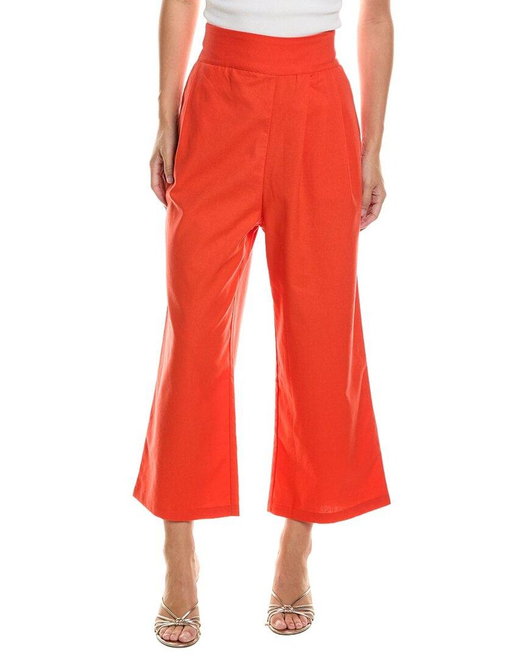 Femme Society Red Linen-Blend Pant