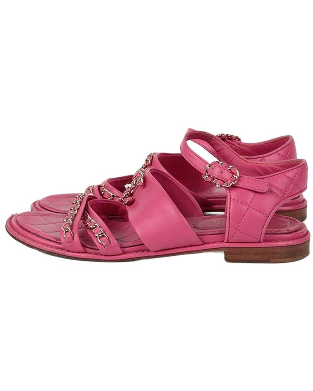Chanel Pink Lambskin Chain Sandal (Authentic Pre-Loved)