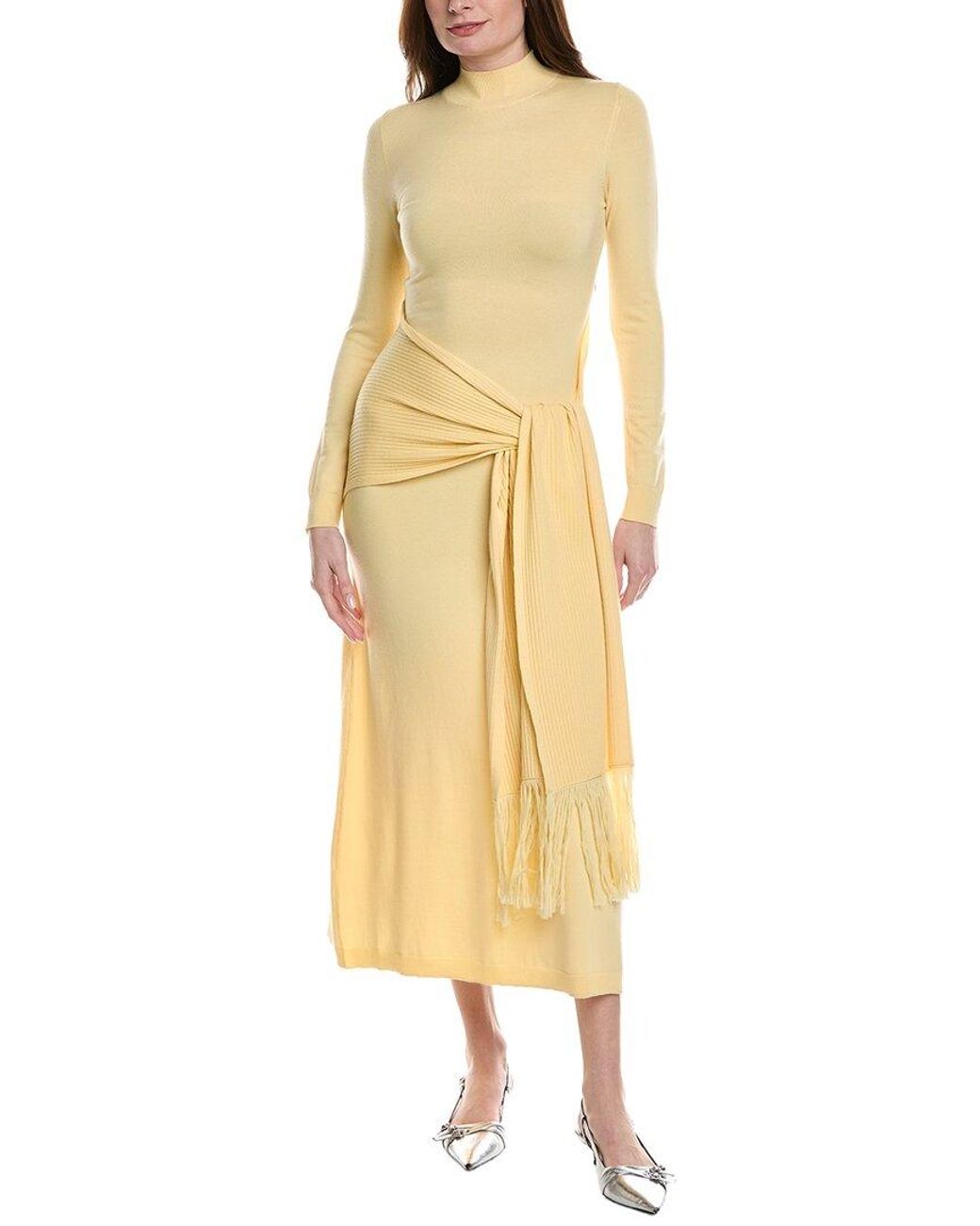 Lela Rose Yellow Wool-Blend Wrap Dress