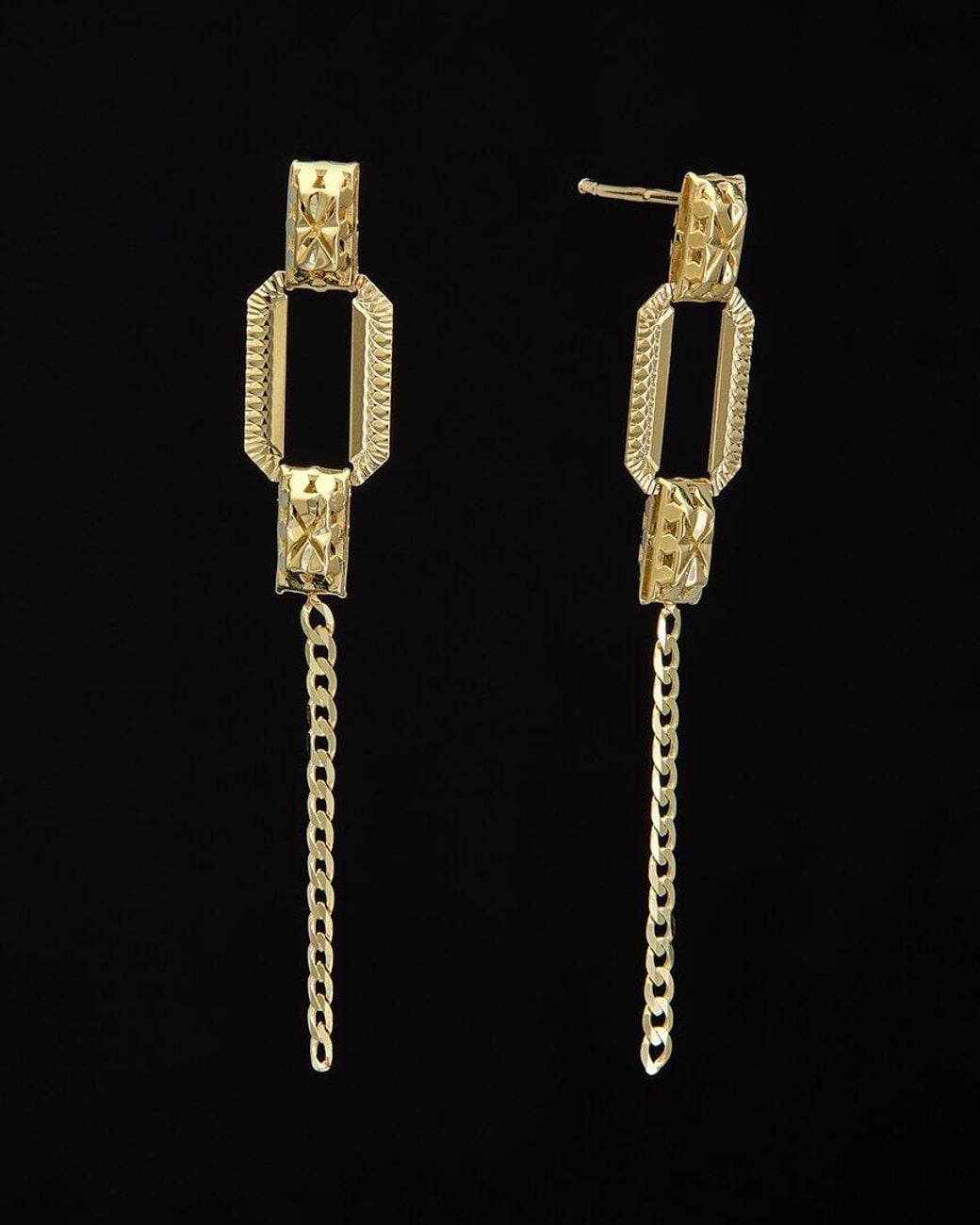 Italian Gold Black 14k Rectangle Curb Link Drop Earrings