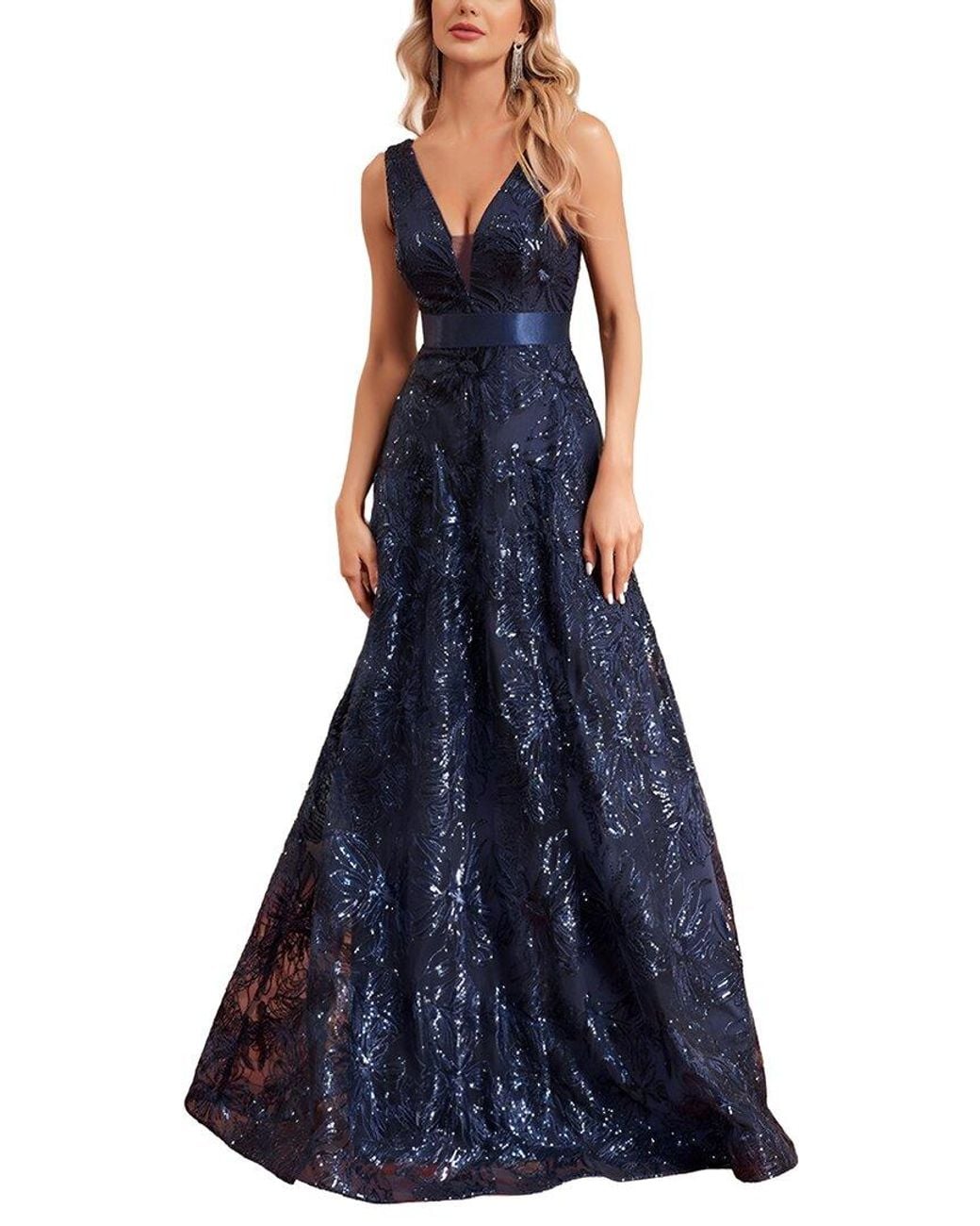 Vincent Blue Embroidered Maxi Dress