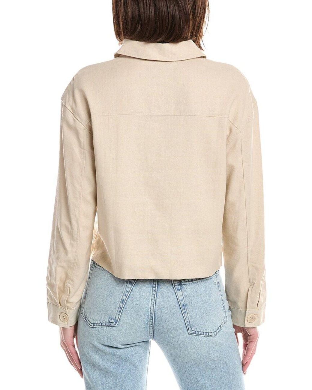 NVLT Blue Double Pocket Linen-Blend Shacket