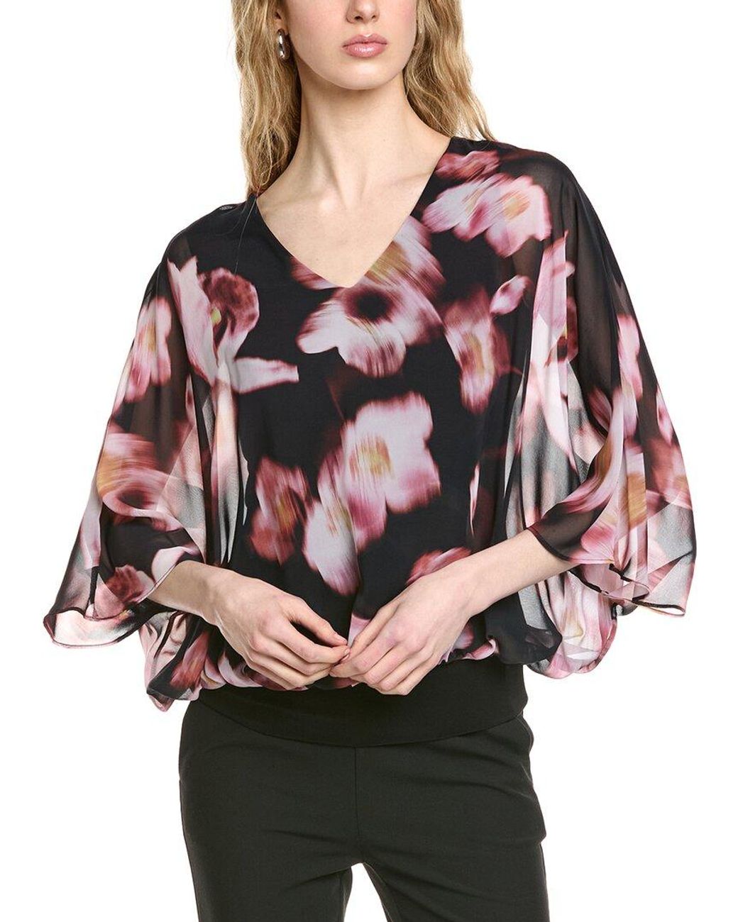 Joseph Ribkoff Red Batwing Sleeve Floral Top