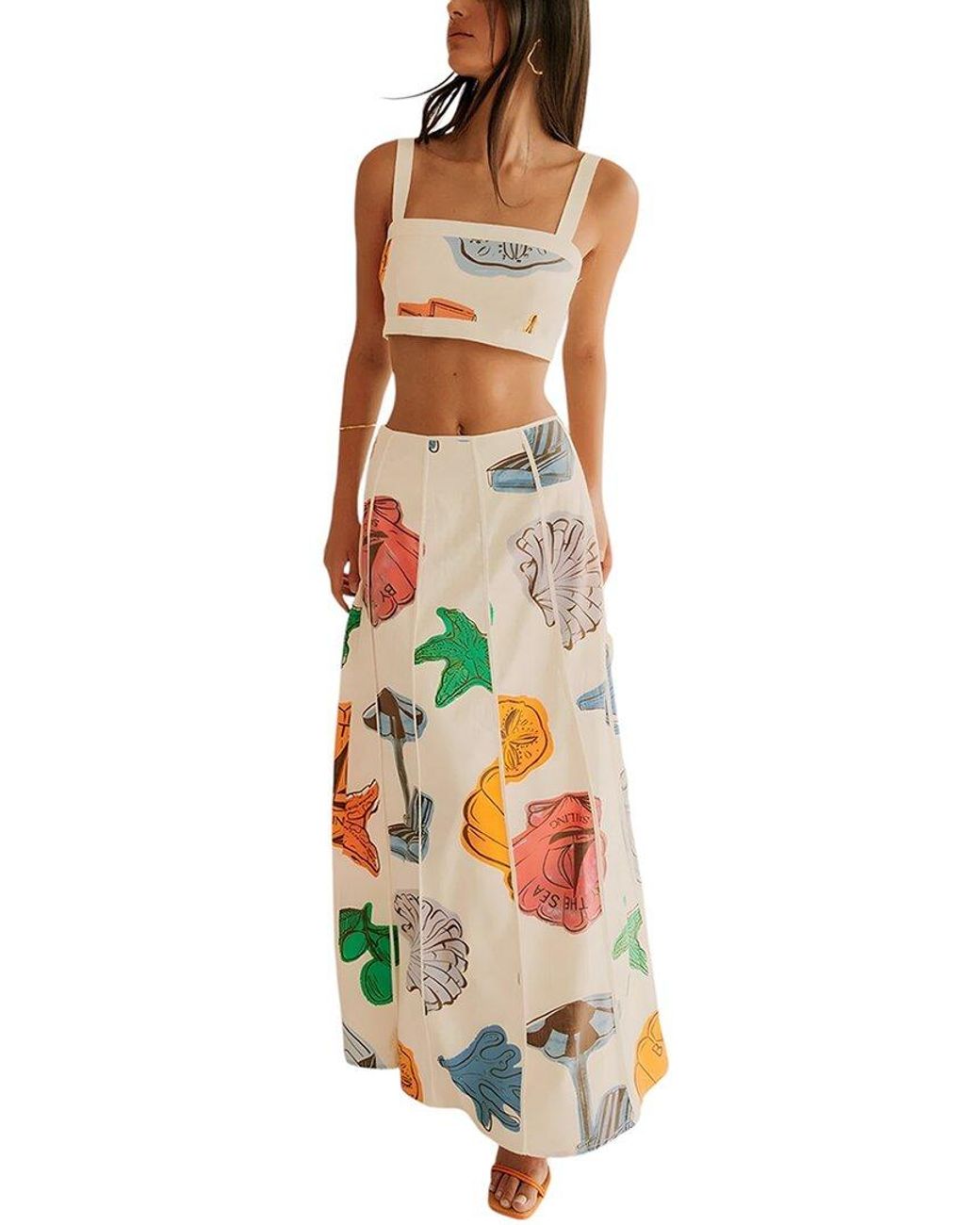 AMINA GLAM White 2pc Linen-blend Top & Skirt Set