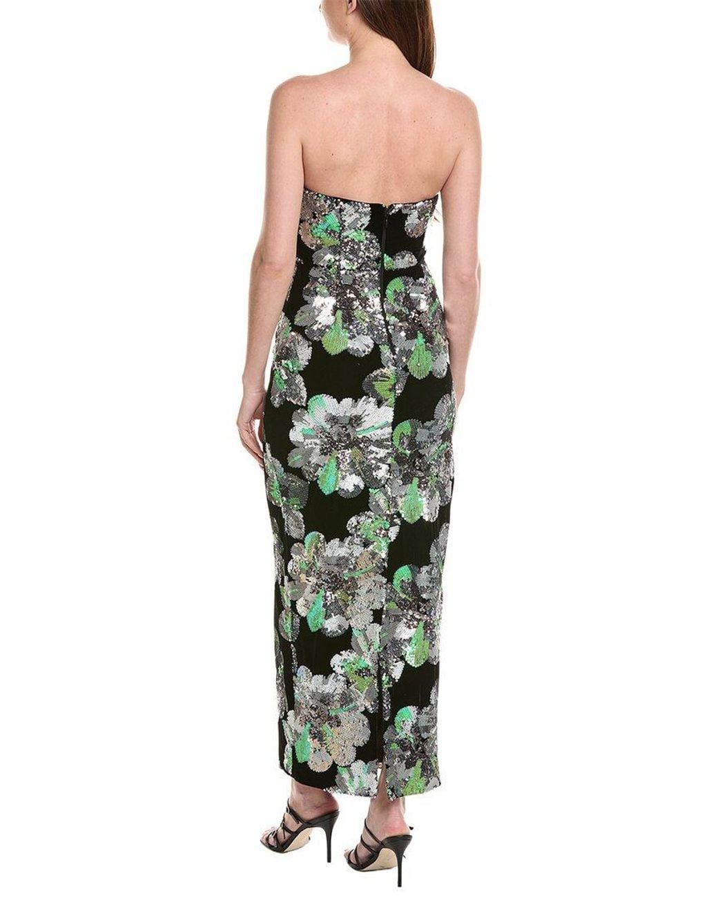 MILLY Green Orion Velvet Floral Sequins Maxi Dress