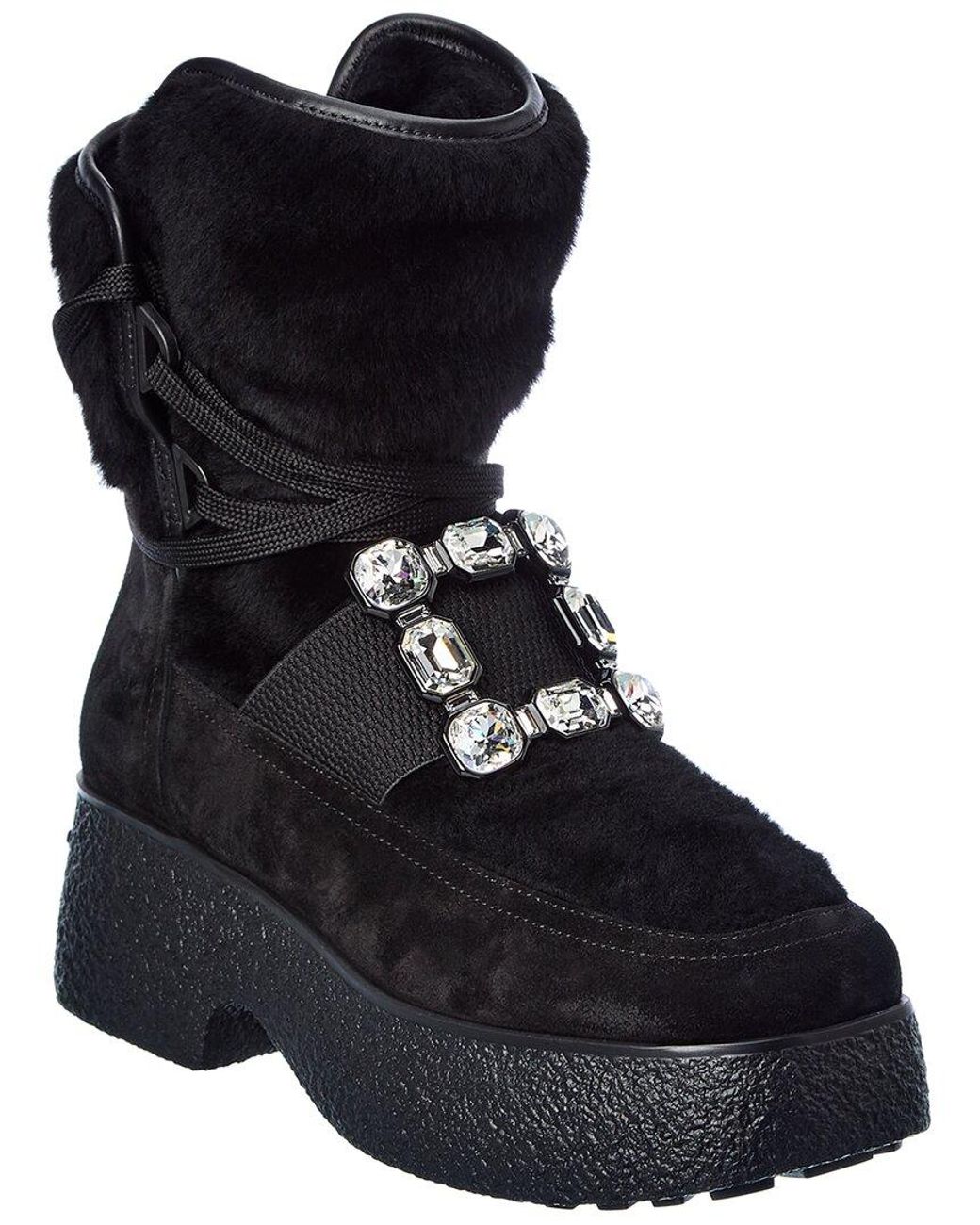 Roger Vivier Black Viv Rangers Suede Boot