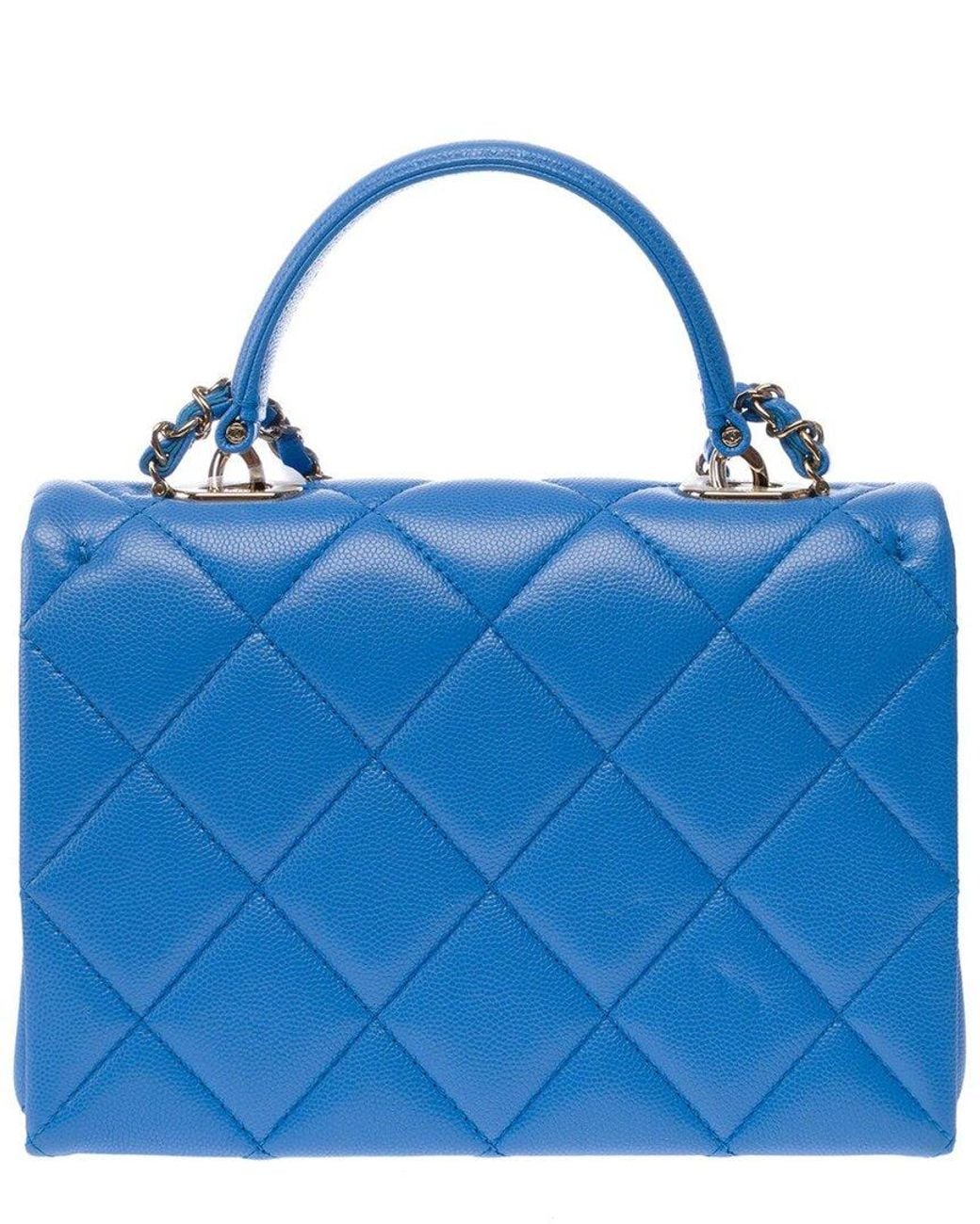 Chanel Blue Leather Timeless Classique Top Handle Shoulder Bag (Authentic Pre- Loved)