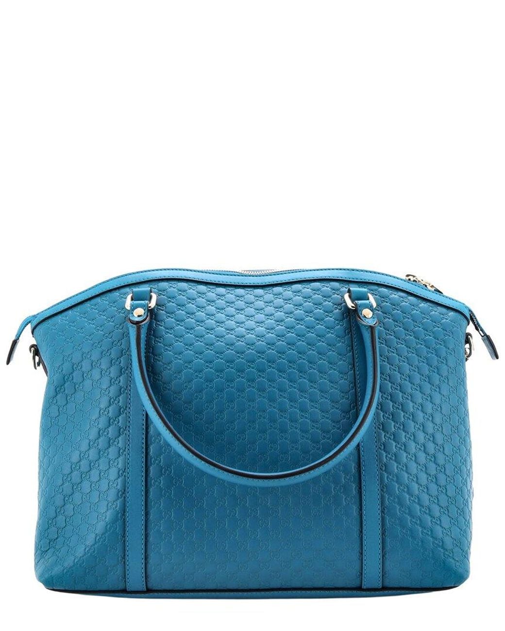Gucci Blue Microssima Leather Britt Convertible Dome Satchel Medium (Authentic Pre-Loved)
