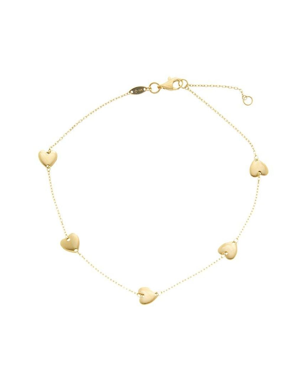 Italian Gold White 14K Heart Station Adjustable Length Anklet