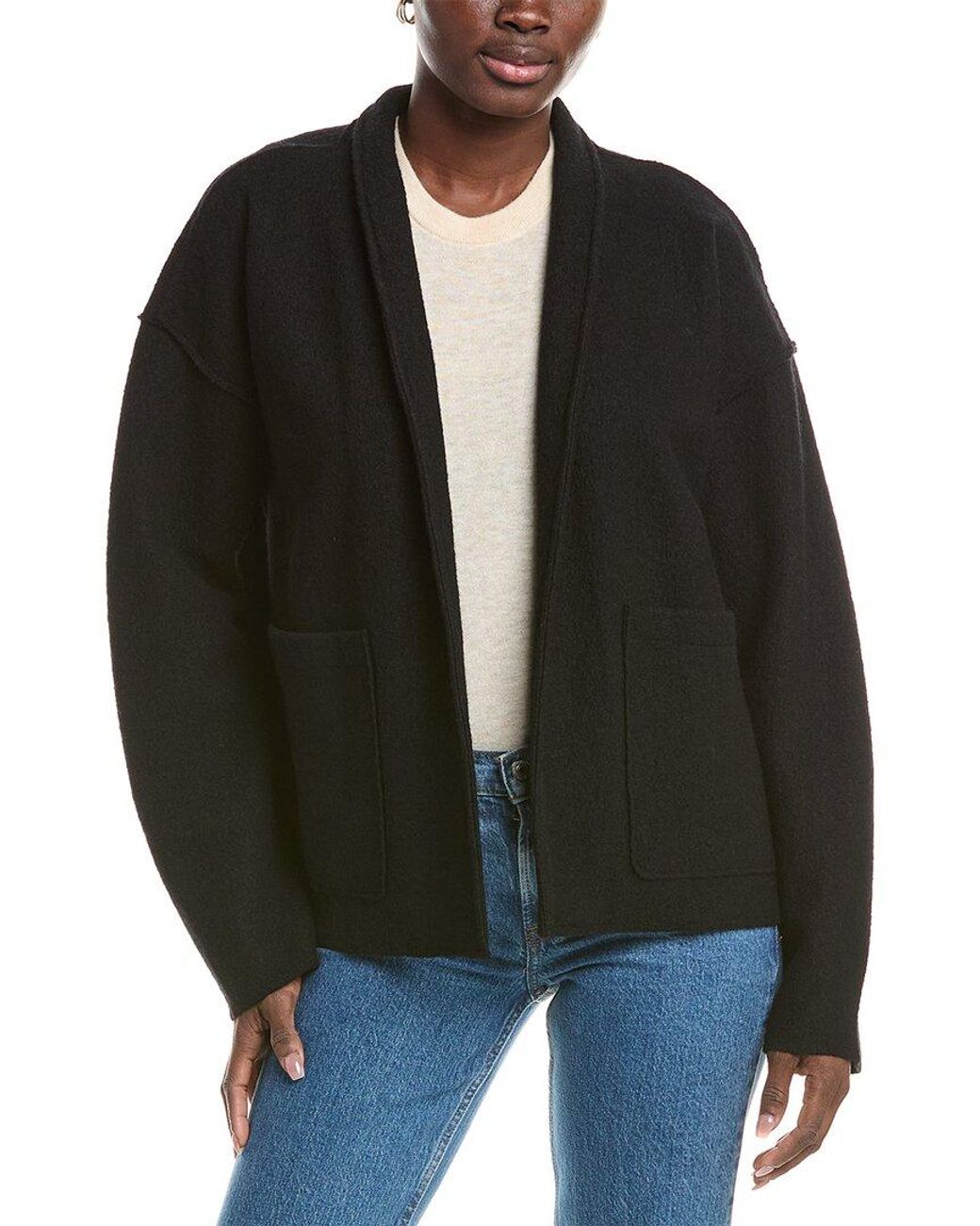 Eileen Fisher Black High Collar Wool Jacket