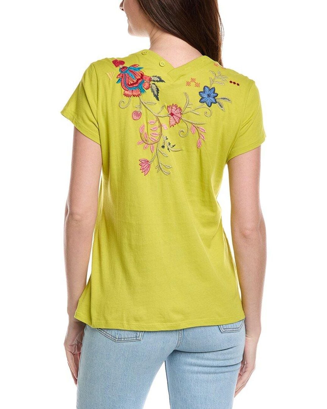 Johnny Was Yellow Button Neck T-Shirt