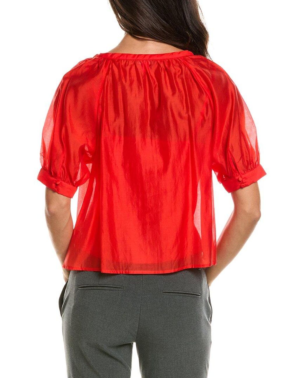 Vince Camuto Red Scoop Neck Button-Down Shirt