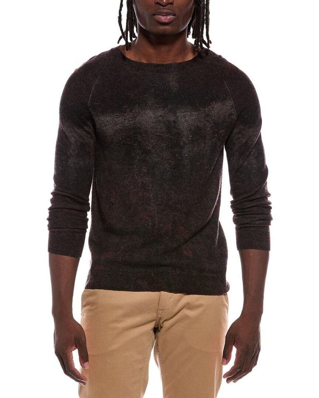 Autumn Cashmere Black Cement Print 100% Cashmere Crewneck Sweater for men