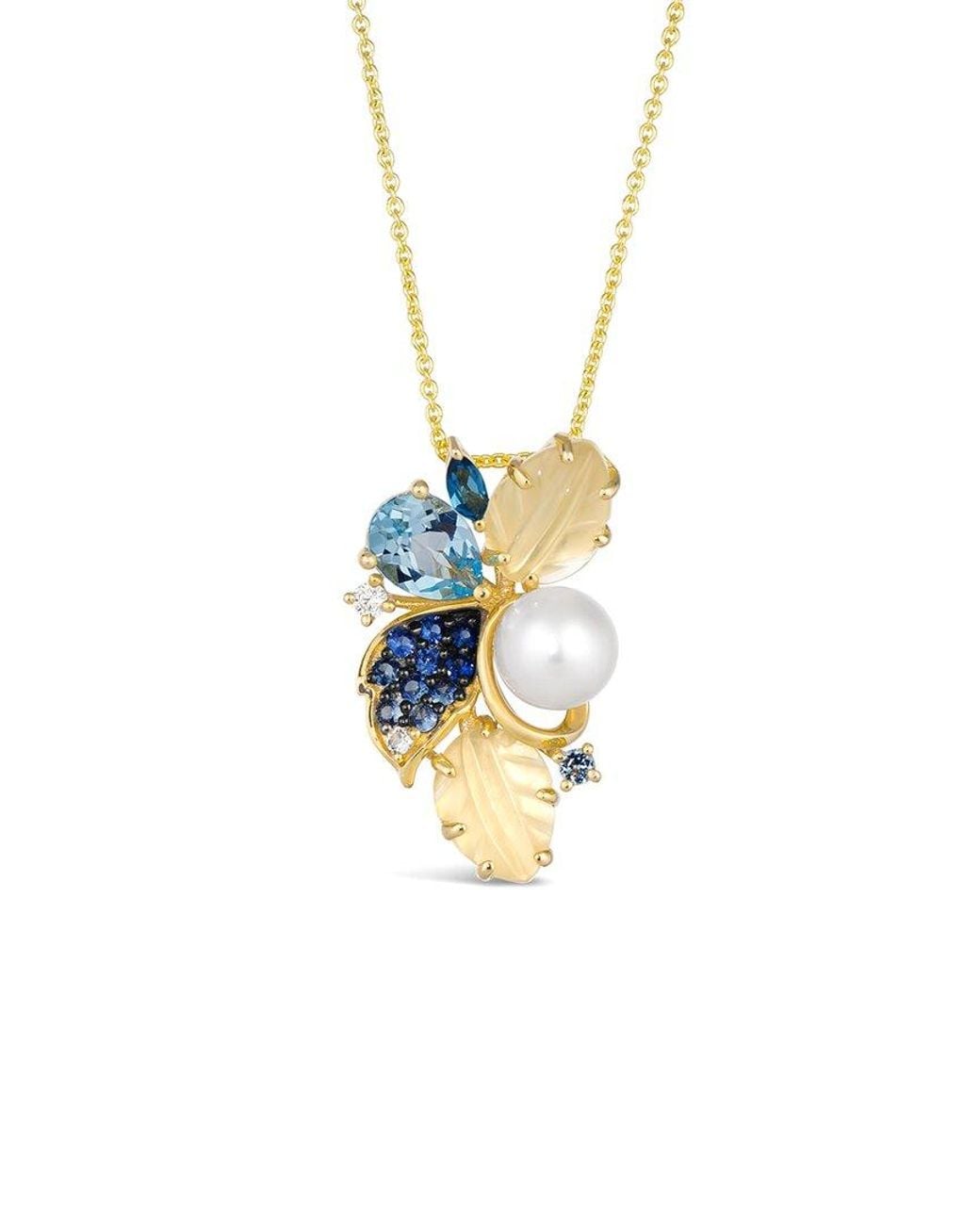 Le Vian White Le Vian 14K 2.39 Ct. Tw. Diamond & Ocean Topaz Drop Pendant Necklace