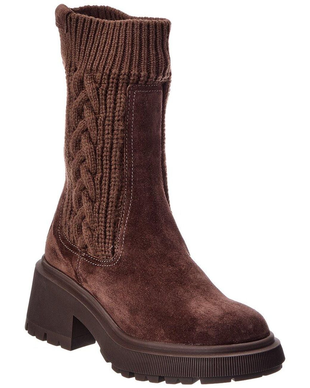 Jimmy Choo Brown Tamia Leather & Cable Knit Boot