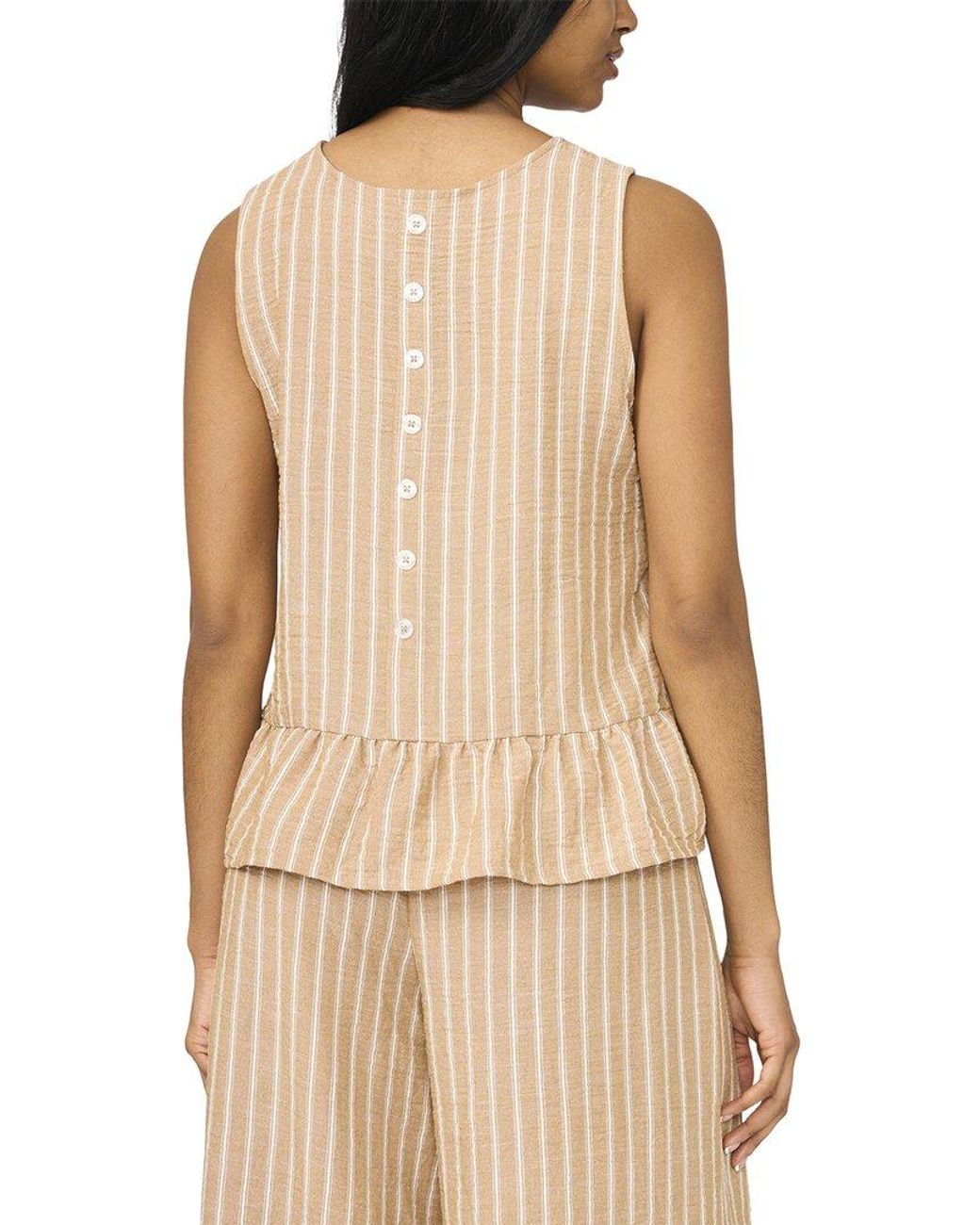 Vince Camuto Natural Solid Ruffle Peplum Top