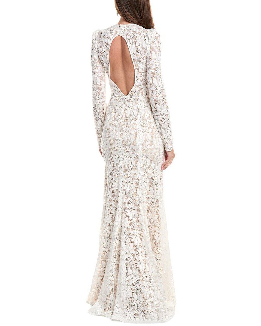 Oscar de la Renta White Gardenia Lace Open Back Silk-Lined Gown