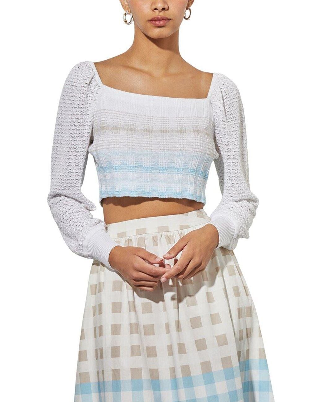 Ming Wang Gray Bishop Sleeve Crop Top