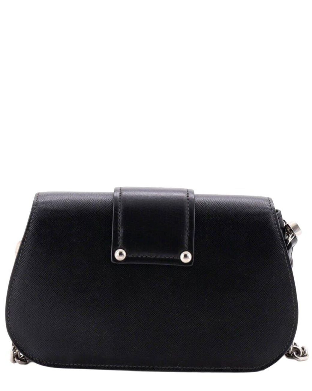 Prada Black City Calfskin & Saffiano Leather Sidonie Shoulder Bag Mini (Authentic Pre-Loved)
