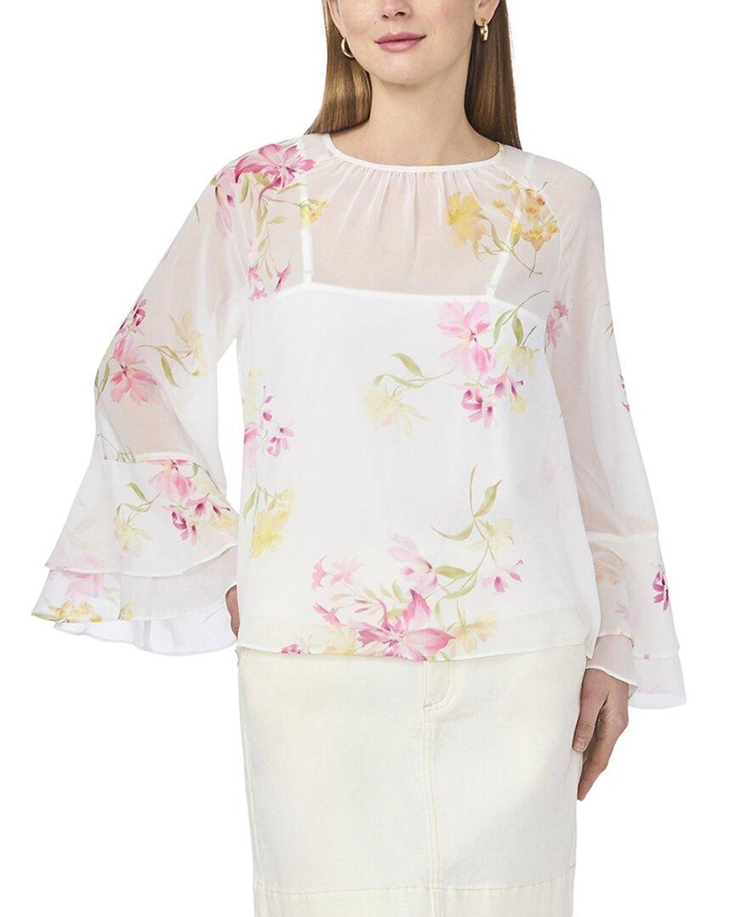 Vince Camuto White Ruffle Sleeve Blouse