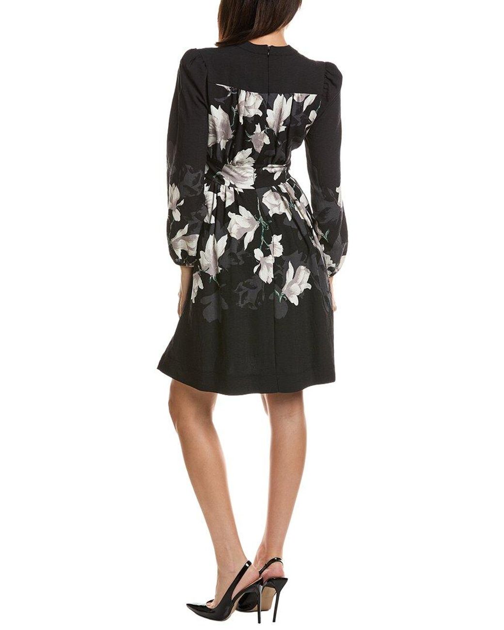 Tahari Black Printed Midi Dress