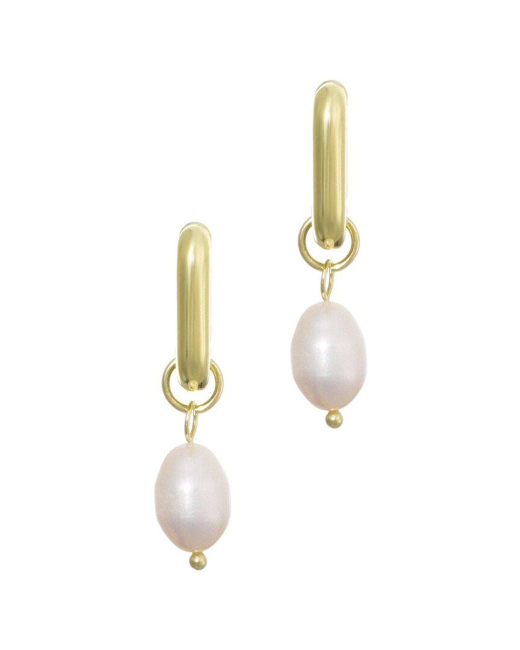 Adornia Metallic 14K Plated Detachable Freshwater Pearl Rectangle Huggie Hoops