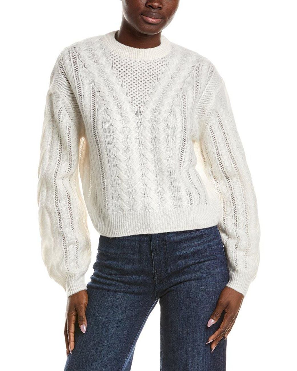 NAADAM White Airy Cable Crewneck 100% Cashmere Sweater
