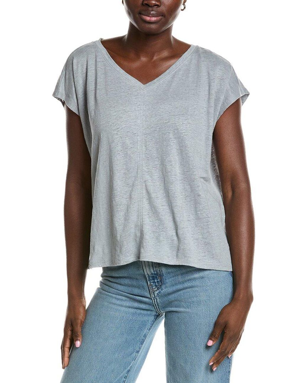 Eileen Fisher Blue V-Neck Square Linen T-Shirt