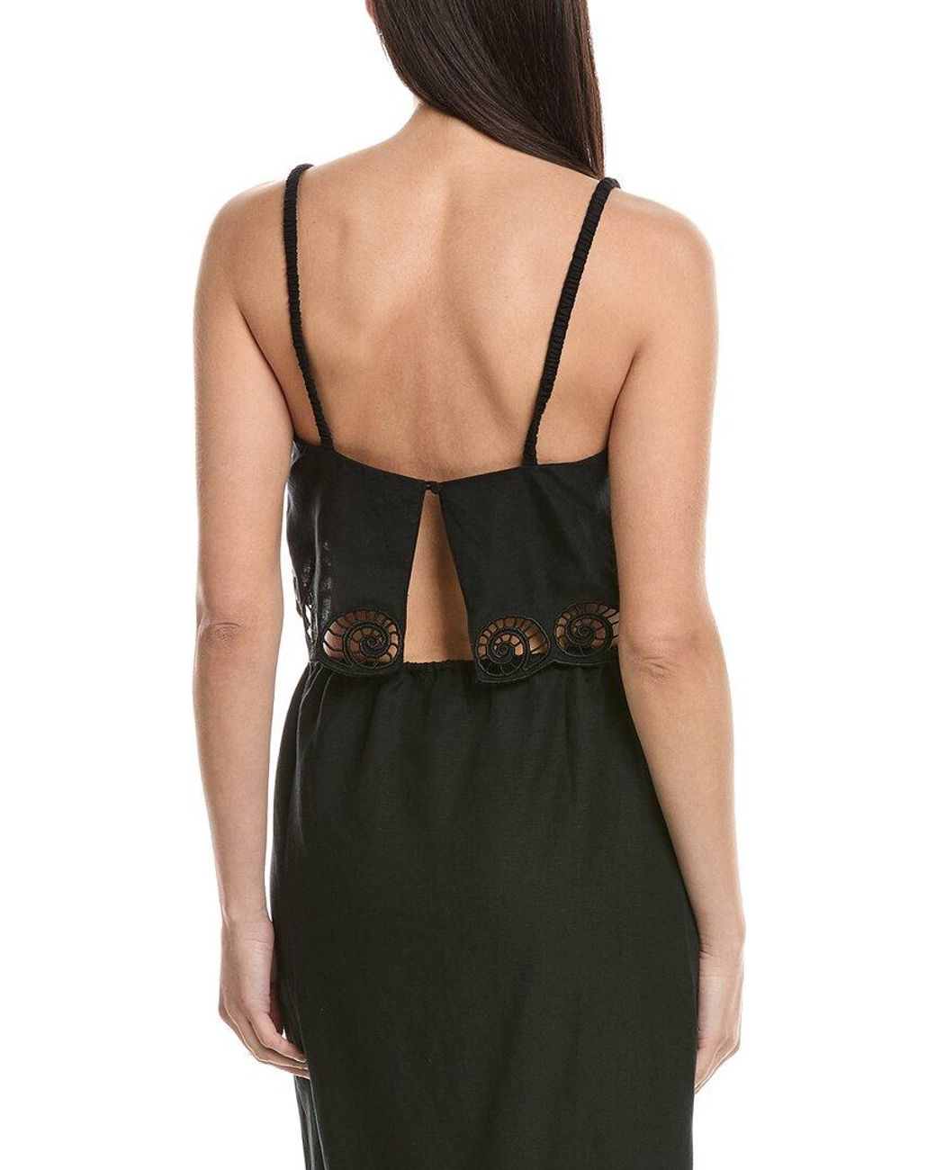 Onia Black Air Linen-Blend Scallop Cropped Top
