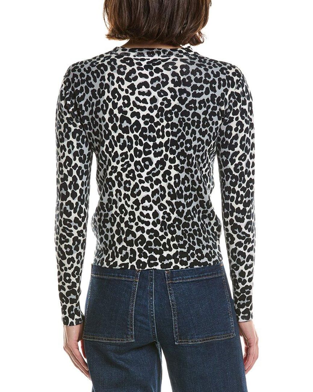 Brodie Cashmere Black Leopard Crewneck Cashmere-Blend Sweater