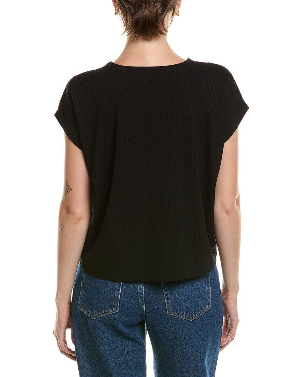Eileen Fisher Black Crew Neck Cropped Top