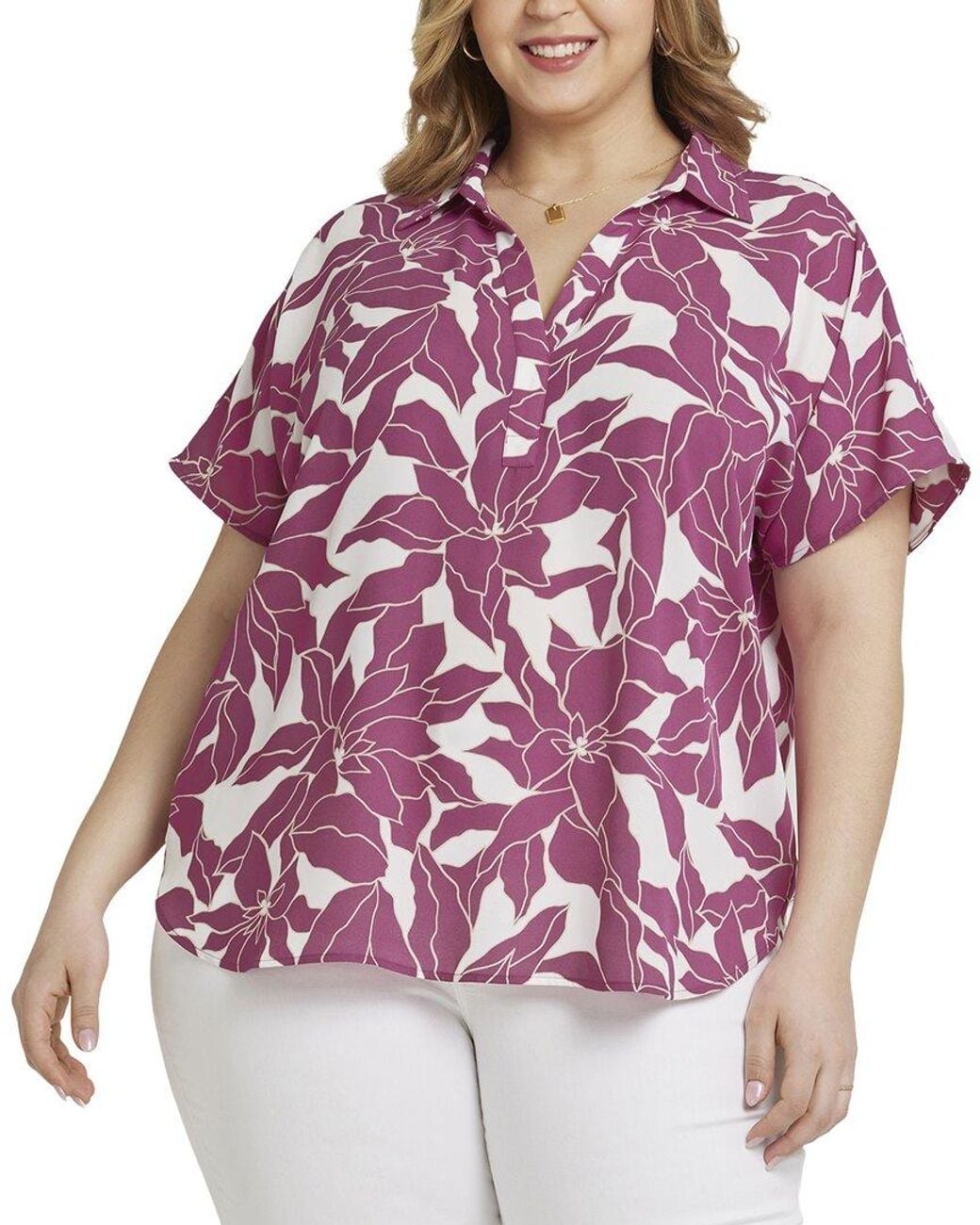 Split Color Converse NYDJ Plus Becky Blouse in Purple | Lyst