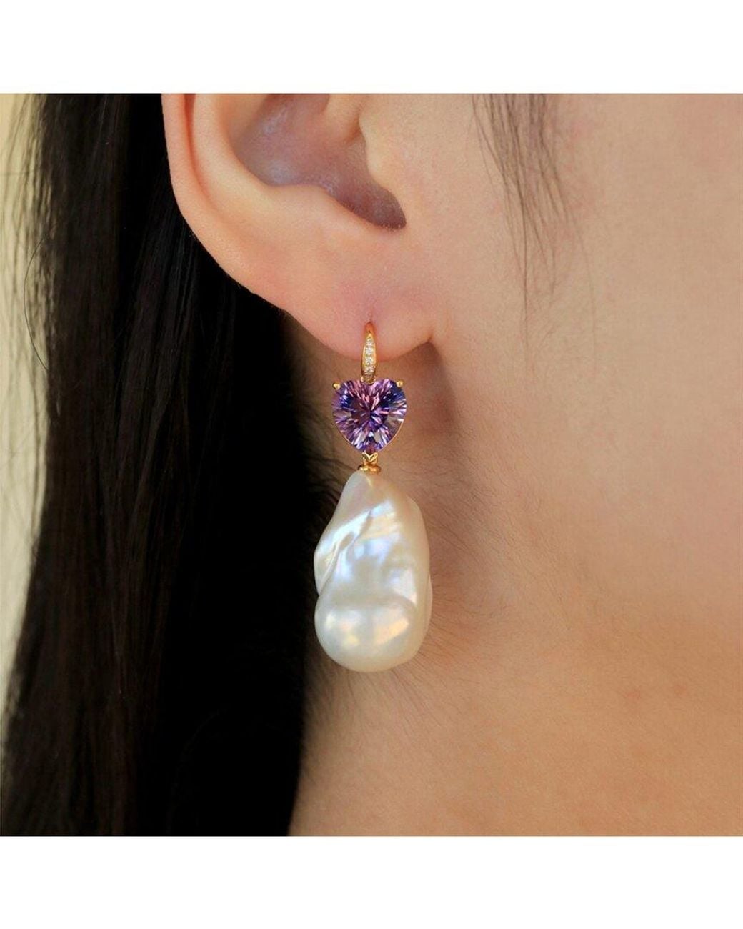 Kai Fine Jewelry Pink 14K 7.25 Ct. Tw. Diamond & Amethyst & 16-17Mm Pearl Drop Earrings