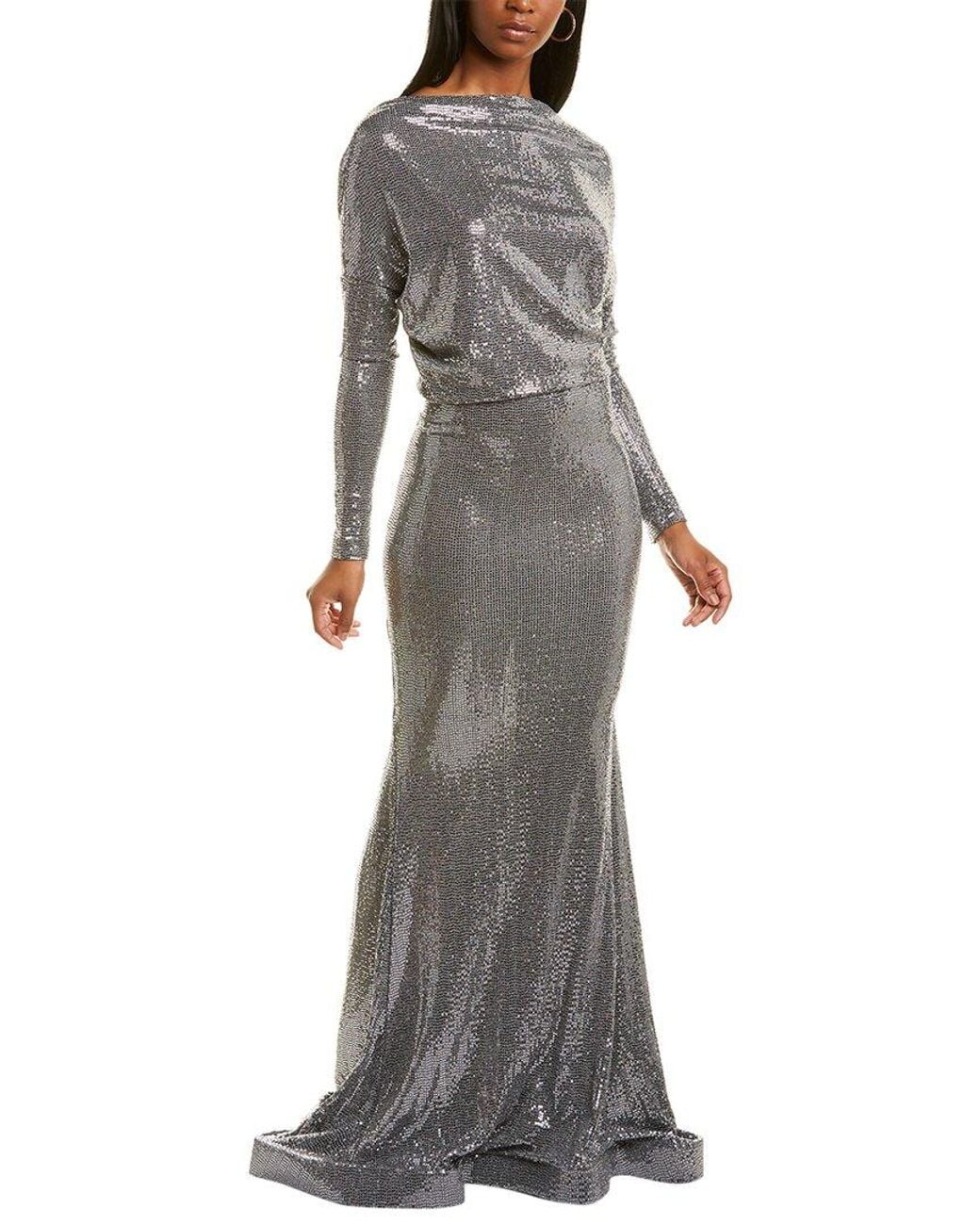 Issue New York Gray Off-The-Shoulder Sequin Gown