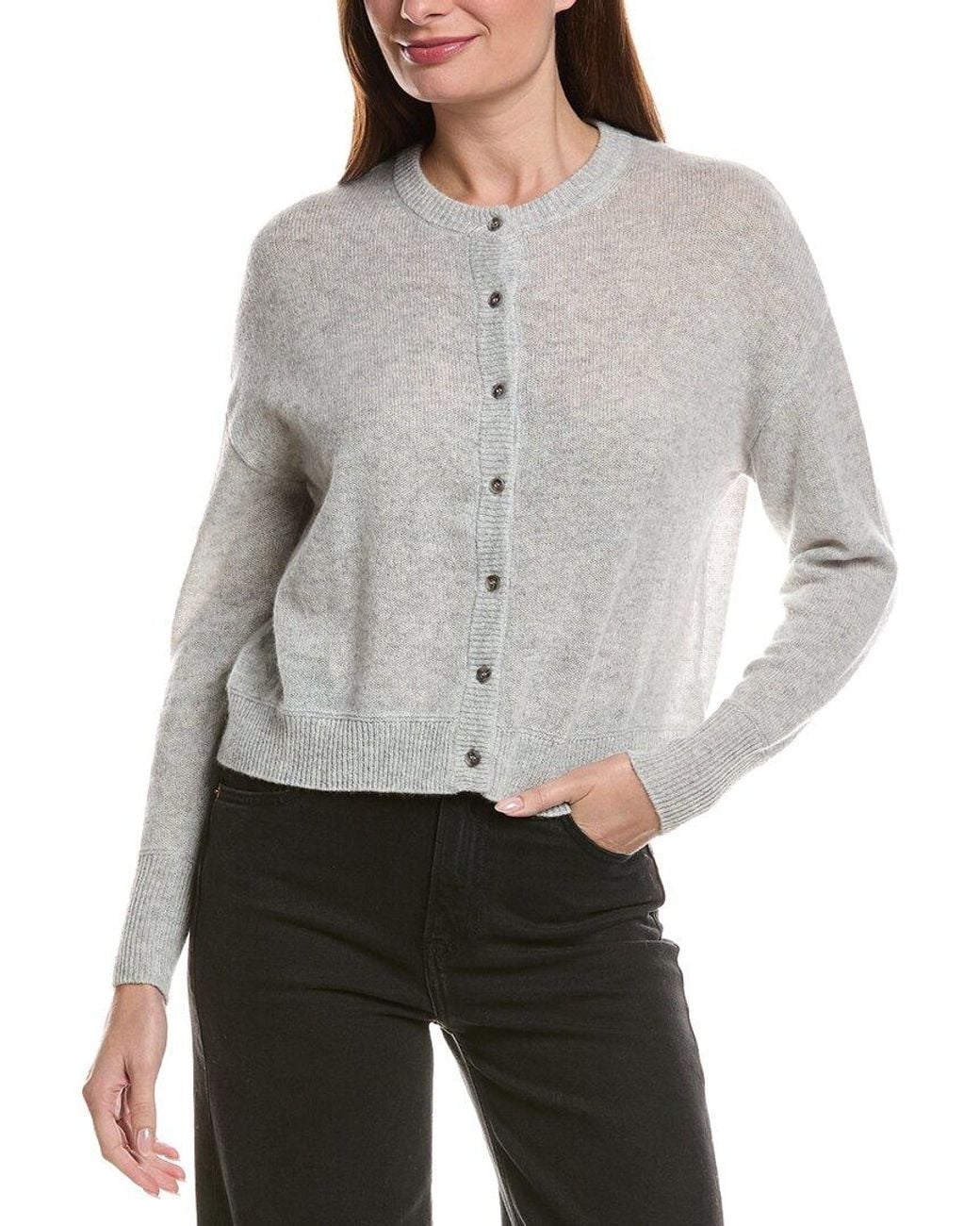 Hannah Rose Gray Drop-Shoulder 100% Cashmere Cardigan