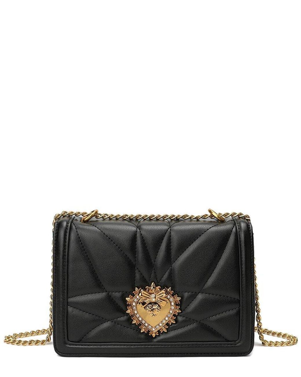 Tiffany & Fred Paris Black Heart Shaped Quilted Leather Messenger Bag