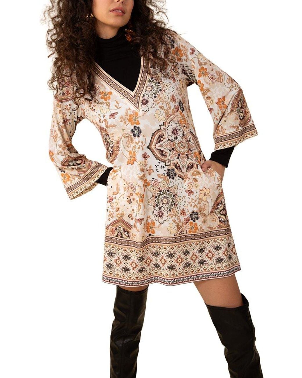 Hale Bob Natural V-Neck Dress