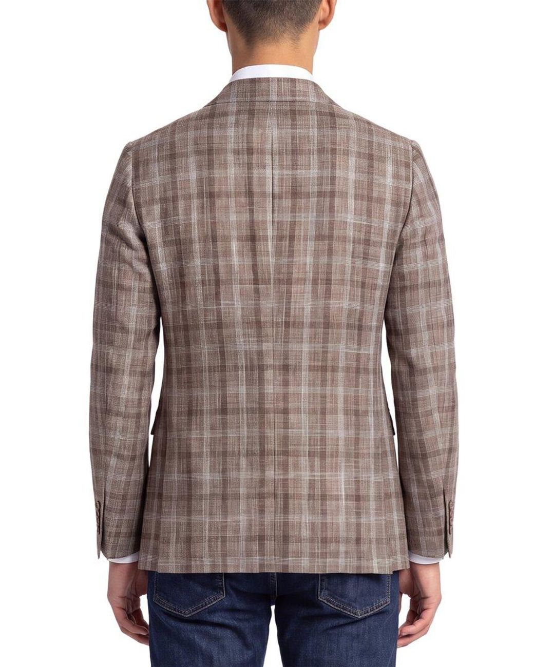 Corneliani Brown Cc Collection Double-Breasted Wool & Linen-Blend Blazer for men