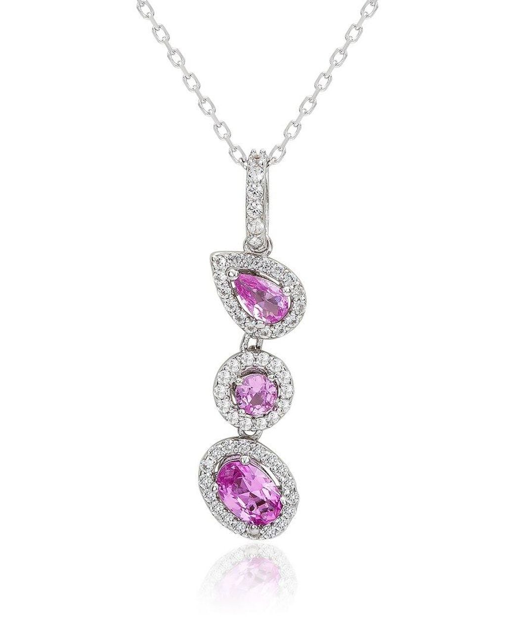 Suzy Levian Pink 1.06 Ct. Tw. Diamond & Sapphire Multi-Shape Drop Pendant
