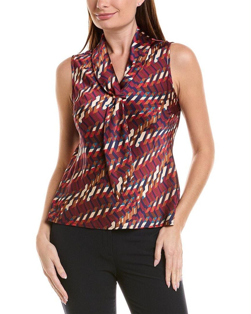 Tahari Red Petite Hammer Satin Sleeveless Knit Top