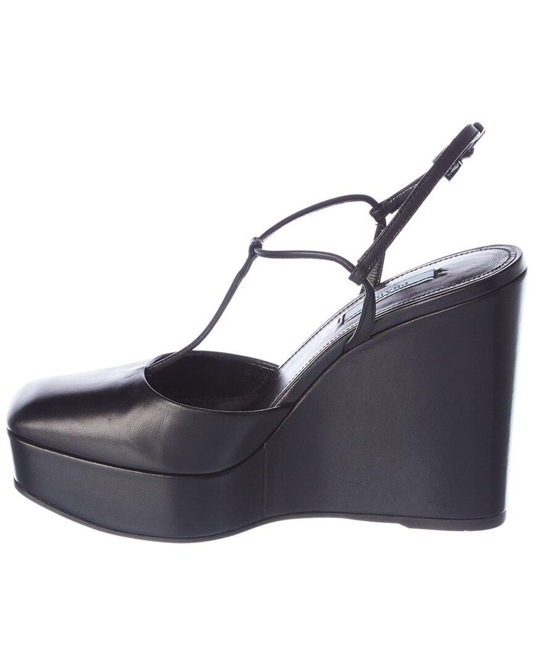 Prada Blue Leather Wedge Pump