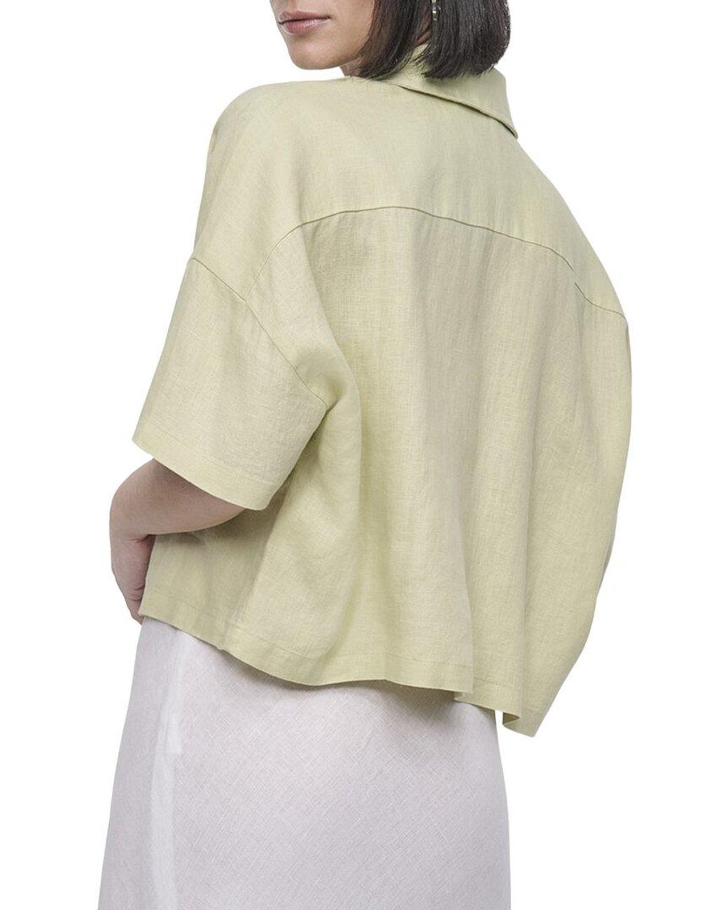 DKNY Natural Convertible Collar Linen Shirt