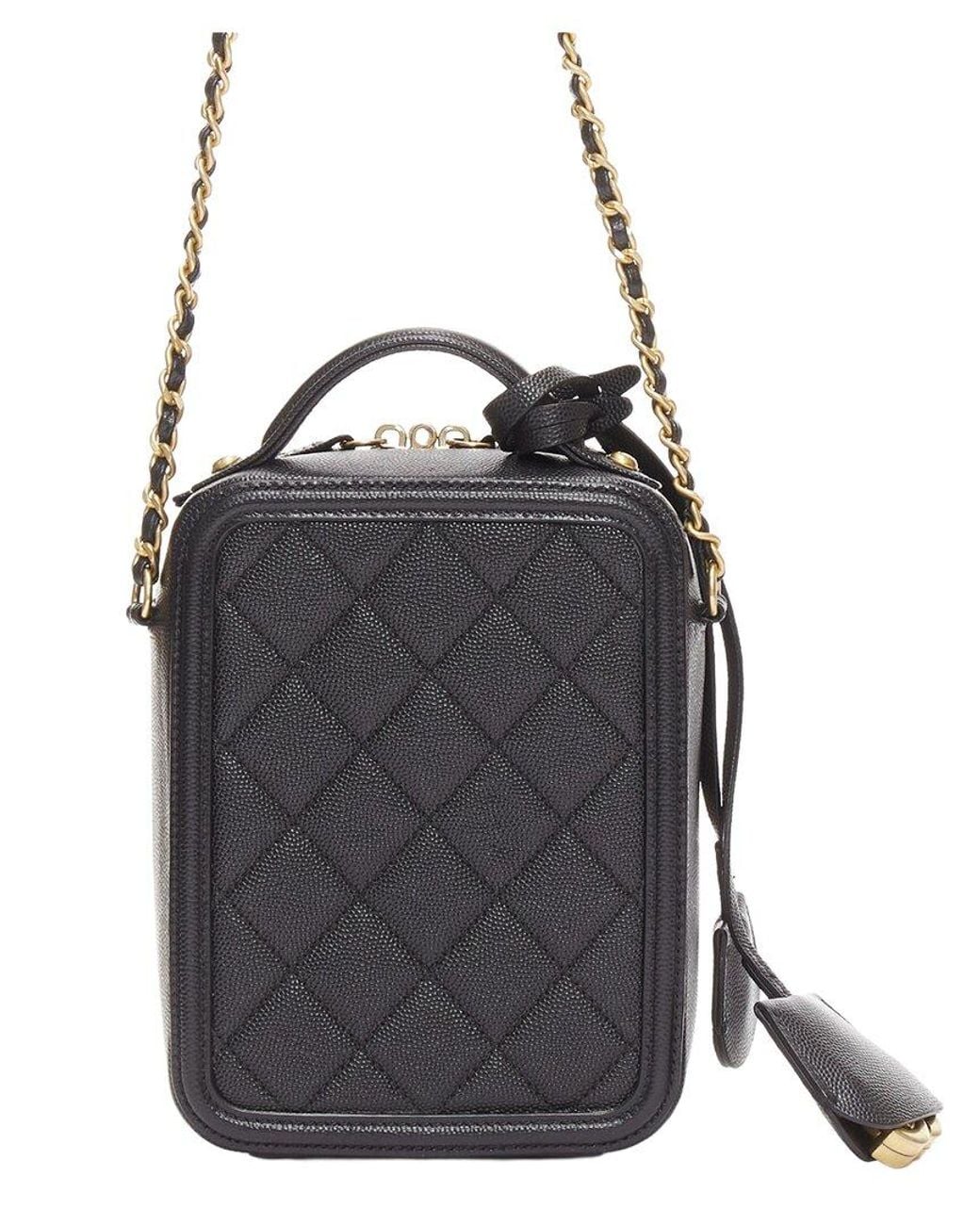 Chanel Black Leather N/S Vanity Vertical Filigree Cc Logo Bag (Authentic Pre- Loved)